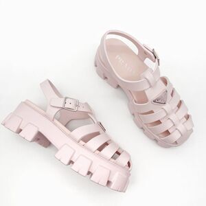 PRADA Pink Monolith Leather Fishermen Sandal Size 41 US 10.5 Platform Chunky
